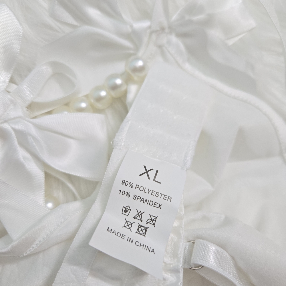 SOLD‼️BOWS & PEARLS~Bra Panty Set Thong Lingerie Wedding Bridal Shower Honeymoon - Picture 5 of 6